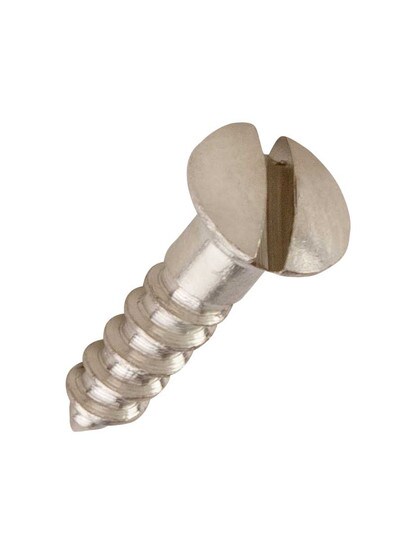 #4 x 1/2 Inch Oval Head Slotted Brass Wood Screws - 25 Pack in Satin Nickel.